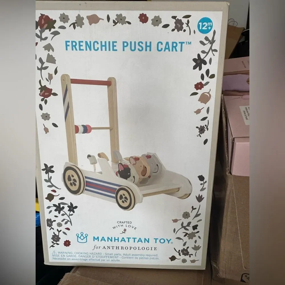 NWT Anthropologie Frenchie Wooden Push Toy PUSH CART